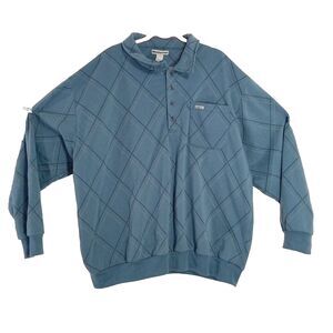 Weatherman Sweatshirt 3XL Tall Blue Yellow Diamond‎ Fisherman Pullover Pocket